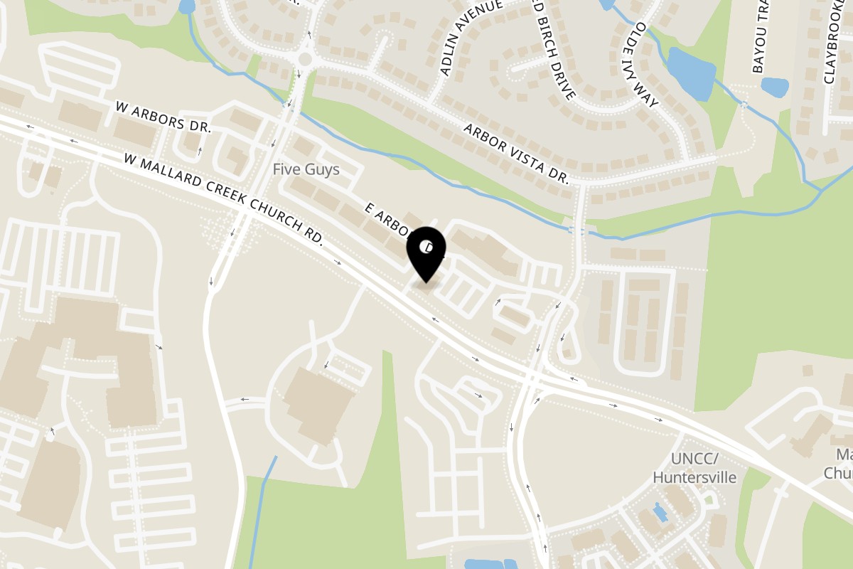 Map showing the location of La Unica Mexican Restaurant Charlotte on 1823 E Arbors Dr in Charlotte